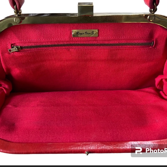 Vintage Roger Van S 1950s-60s Red Pebble Leather Gold Hardware Purse Handbag - Picture 10 of 13